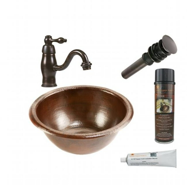 Premier Copper Products BSP3-LR14RDB Round Self Rimming Sink with Vessel Faucet