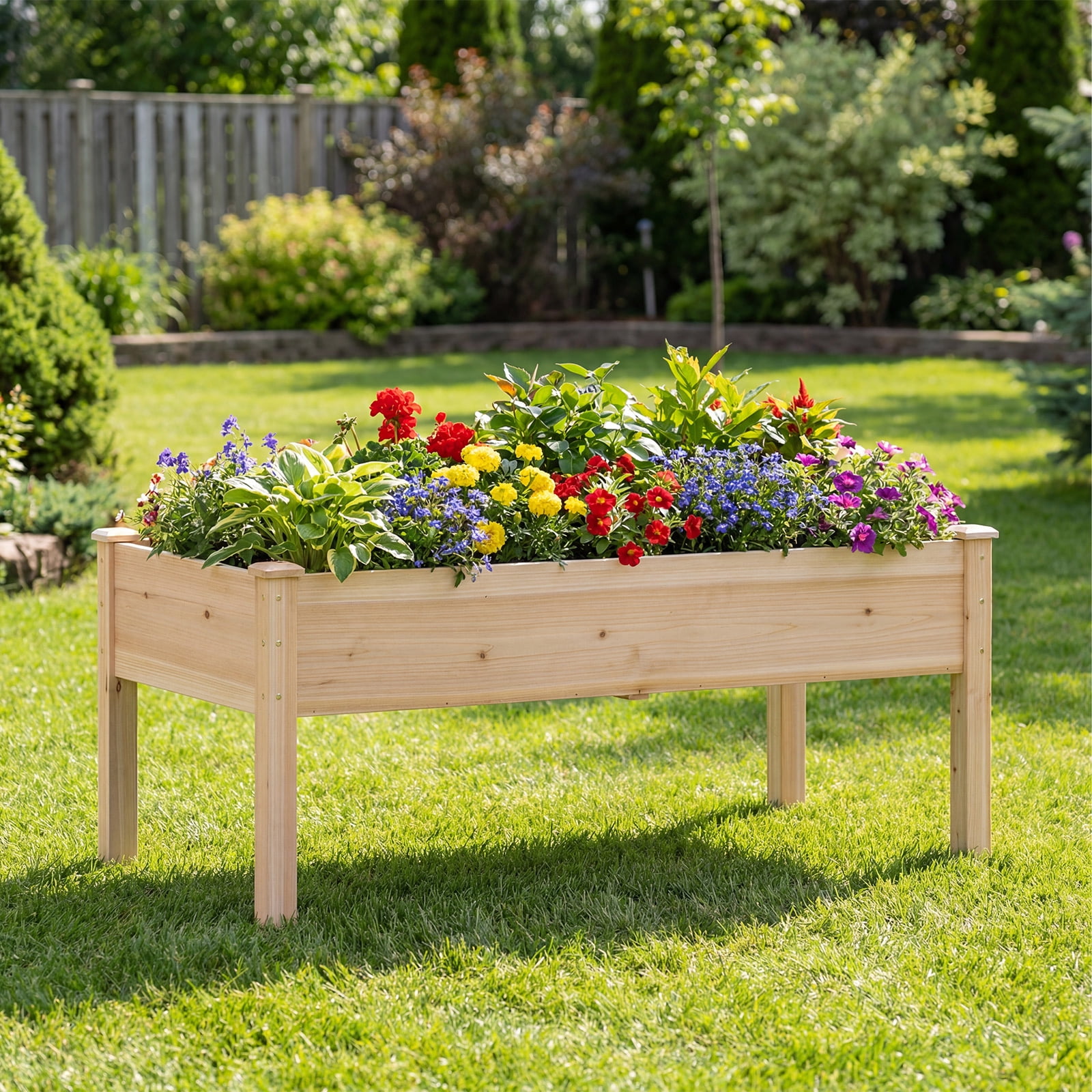 Gymax 48'' x 24'' x 19'' Wooden Raised Garden Bed w/Legs for Vegetables Flowers Herbs
