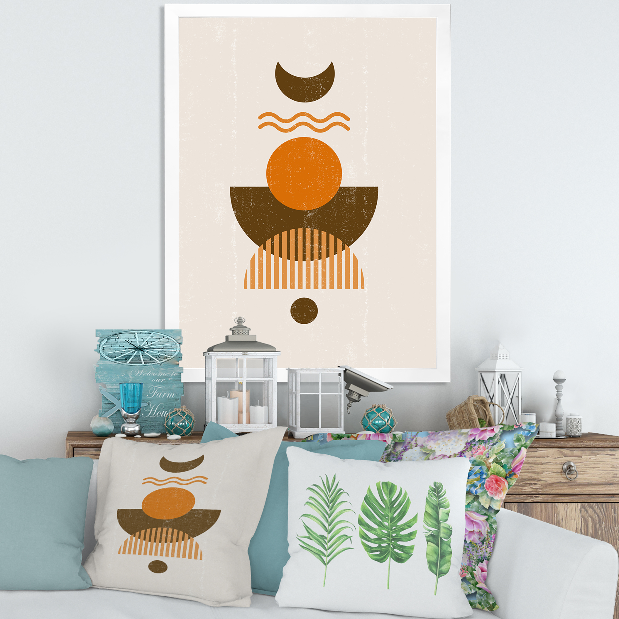 Designart 'Abstract Moon and Sun In Earth Tones' Modern Framed Art Print