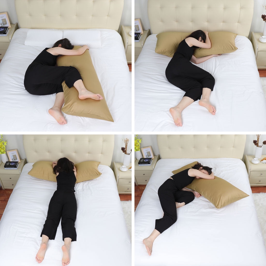 Unique Bargains Egyptian Cotton Zipper Long Body Pillow Cover Camel Color 20" x 72"