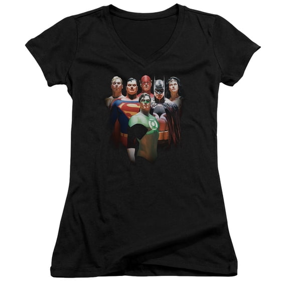 JLA Justice League Roll Call Junior Women's T-Shirt V-Neck Black