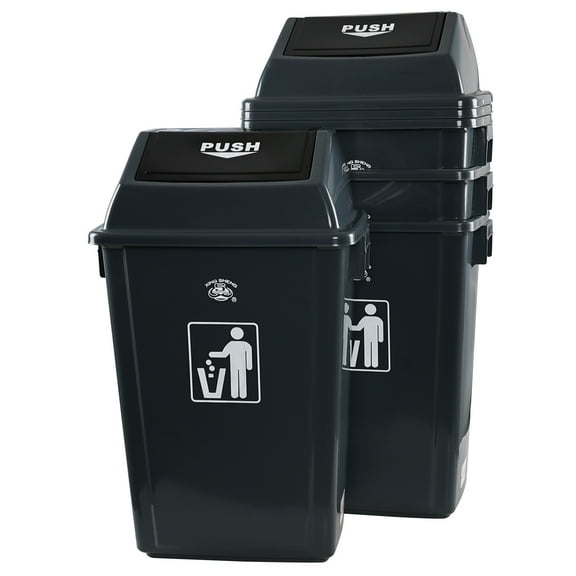 CadineUS 18 Gallon Large Plastic Kitchen Trash Can, 4 Pack Garbage Can with Swing Lid, Grey