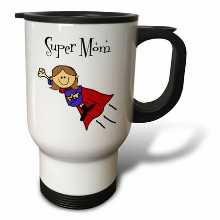 3drose, Funny Cool Super Mom Mother Suerhero Mothers Day Cartoon, 14oz Stainless Steel Travel Mug