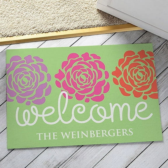 Personalized Lovely Flowers Doormat, Green