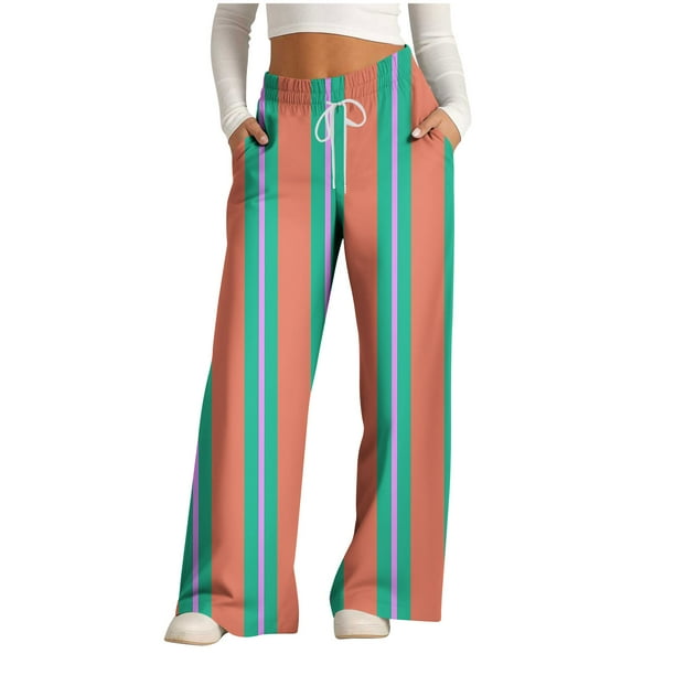 Puntoco Pantalones Anchos Con Cordón Estampado A La Moda Para Mujer Naranja M