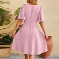 thumbnail image 5 of Ahuyic Womens Casual Dress,Womens Plus Size Dress,Womens Summer Solid Color V Neck Short Sleeve Dress,Pink,M, 5 of 5