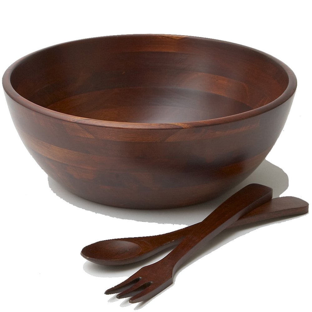 3 Piece Wood Salad Bowl and Server Set 14 Inch
