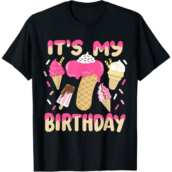 Cute Ice Cream It's My 7th Birthday Sweetie 7 Yrs Old B-day T-Shirt mens t shirt，black，women，funny，misfits，men，journey
