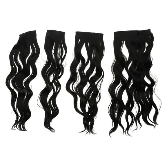 Unique Bargains 1 Set Water Ripple Curls Hair Extensions High Temperature Fiber 22in Hair Extension Tape Black for Women