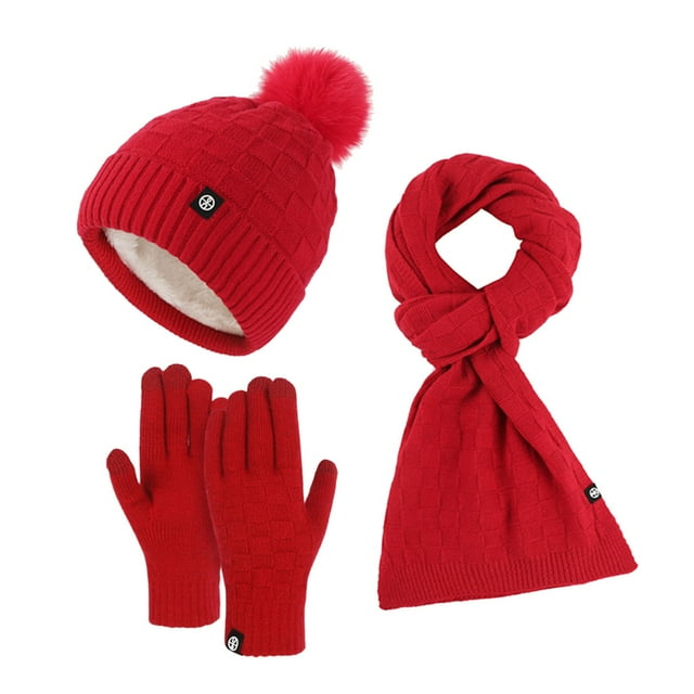 GDREDA Ensemble de Trois Pièces de Chapeaux et Foulards d'Hiver pour Couples, Rouge, Taille Unique