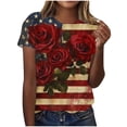 thumbnail image 2 of Xdegoge 4th Of July Patriotic Graphic T Shirt for Women USA American Flag Short Sleeve Round Neck Stars And Stripes Vintage Rustic Daisy Floral Print Casual Summer Tops, 2 of 5