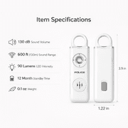 POLICE Personal Safety Alarm, 130dB Loud Siren with LED Flashlight Rechargeable, White