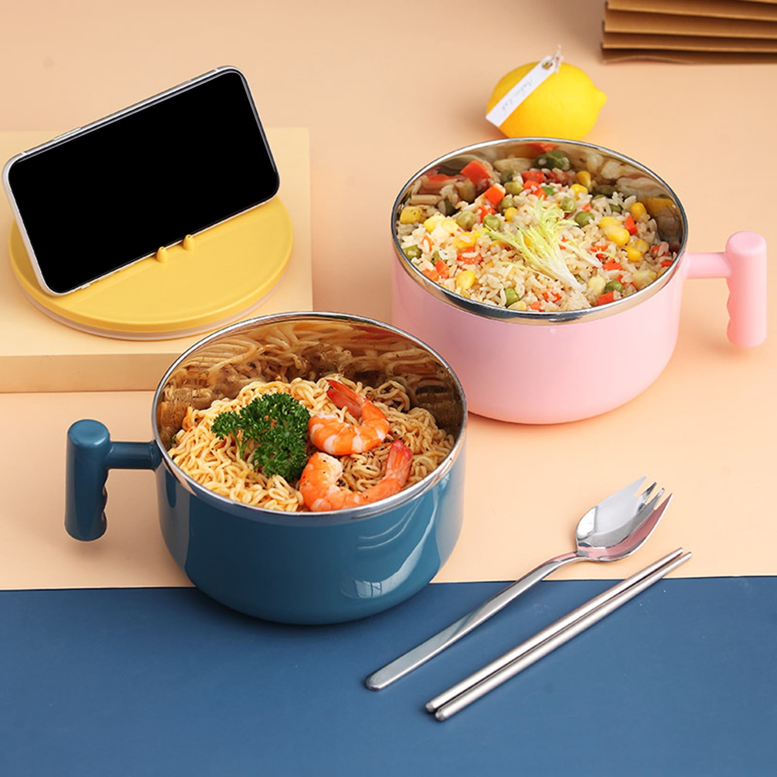 Lunch Boxes, Stainless Steel Ramen Bowl With Lid Handle, Large