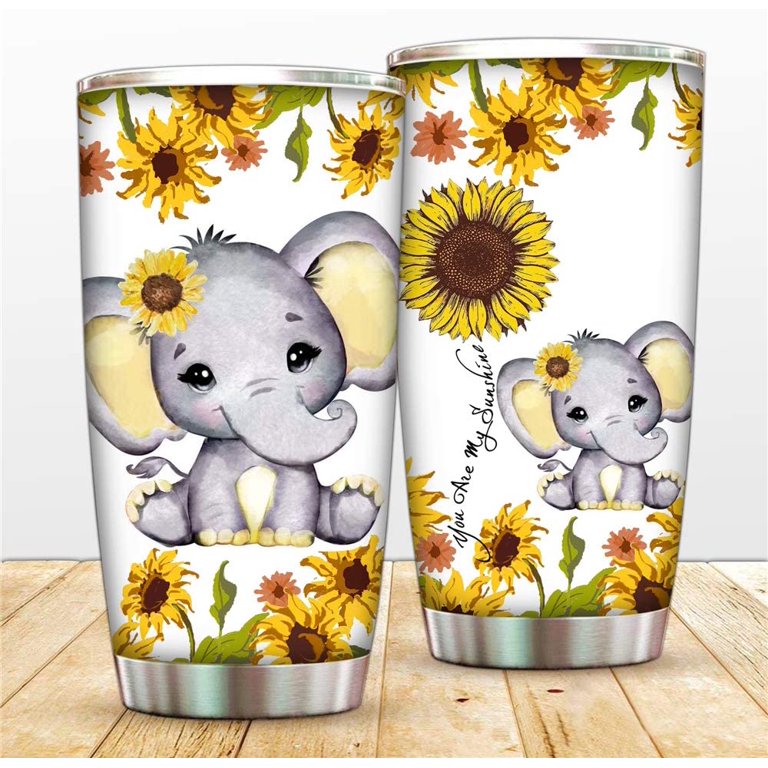 Sunflower Tumbler Cup Double Wall Vacuum Insulated Travel Mug,20oz  Stainless Steel Tumblers with Straws for Office, Elephant Water Bottle  Floral Coffee Cup for Ice Drinks and Hot Beverage - Walmart.com