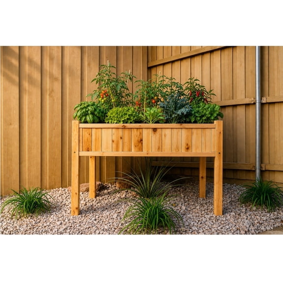 Timber Valley Cedar Raised Garden Bed with Legs, Elevated Planter Box, 48" x 24" x 32", Reinforced Mortise & Tenon Frame with Liner for Vegetables, Herbs & Flowers