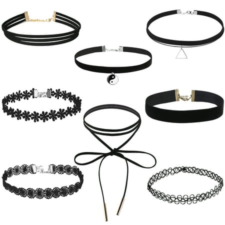 Bronze Velvet Pendant FENICAL 8pcs Velvet Collar Choker Necklace for Teen Girls and Women Lace Choker Tassel Gothic Tattoo Necklace ()