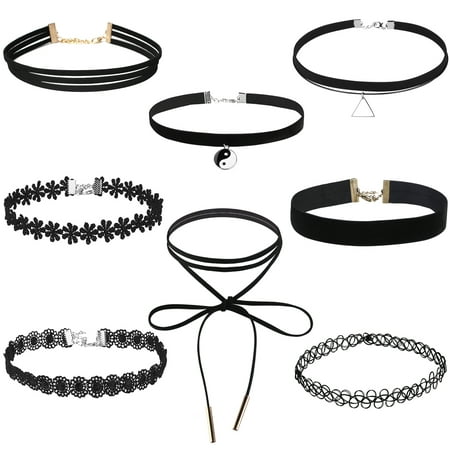 FENICAL 8pcs Velvet Collar Choker Necklace for Teen Girls and Women Lace Choker Tassel Gothic Tattoo Necklace