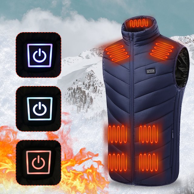Chaleco cálido recargable por USB para hombres y mujeres con calefacción, 17 zonas de chaleco (5XL) Azul Chaquetas con calefacción eléctrica