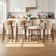 thumbnail image 3 of Hawsaiy Counter Height Bar Stools Set of 4, Mid Century Modern Boucle Barstools with Solid Wood Frame, Upholstered Kitchen Island Stools with Backrest & Footrest, Beige, 3 of 13