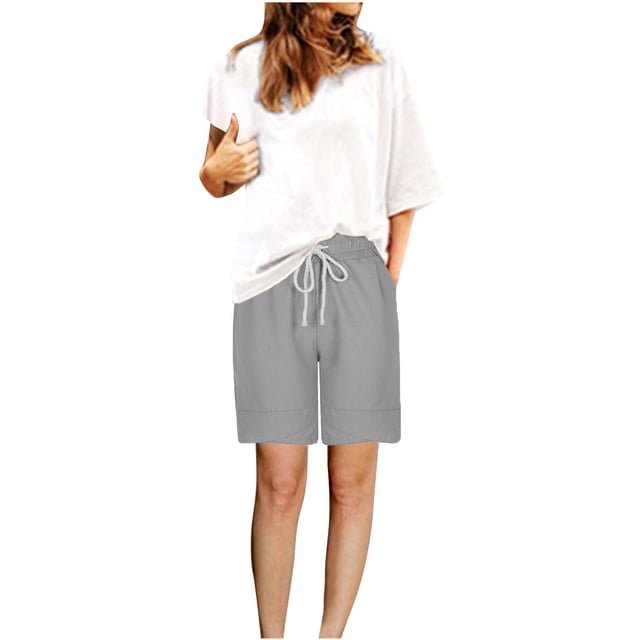 Yanlir Summer Shorts for Women's Fashion Solid Color Three Way Pants With Drawstring Shorts Lightweight Quick Dry Cargo Shorts