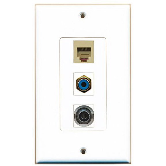 RiteAV - 1 Port RCA Blue and 1 Port Phone RJ11 RJ12 Beige and 1 Port 3.5mm Decorative Wall Plate Decorative