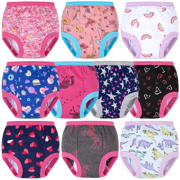 BIG ELEPHANT 10 Packs de Pantalones de Entrenamiento para Bebés Niñas y Niños, Ropa Interior Absorbente de Entrenamiento 100% Algodón para Niños Pequeños, 2T