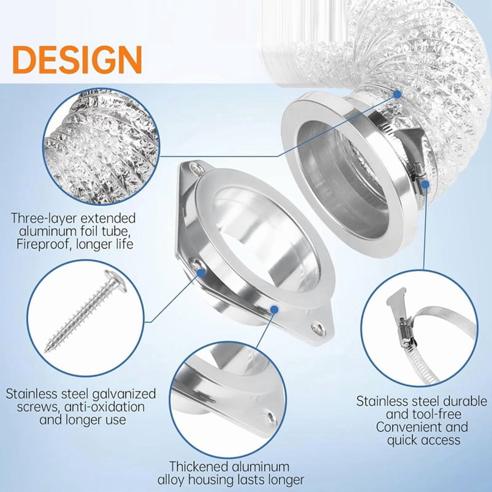 Magnetic Dryer Vent Coupling Connector Kit - DV180 Airtight Seal, Quick Connect, Includes 2 Clamps