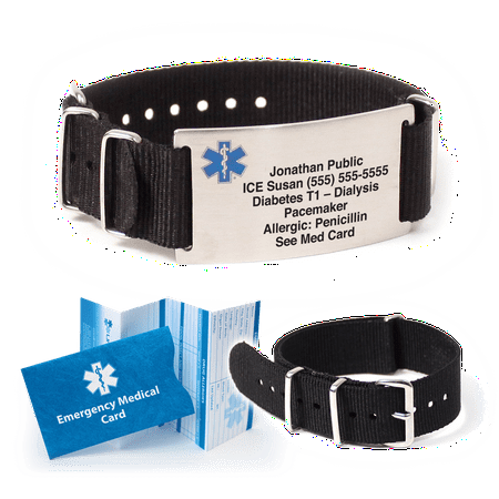 Medical Medical Id Bracelet - NATO Nylon Medical Alert ID Bracelet. Custom Engraved! Choose Color!