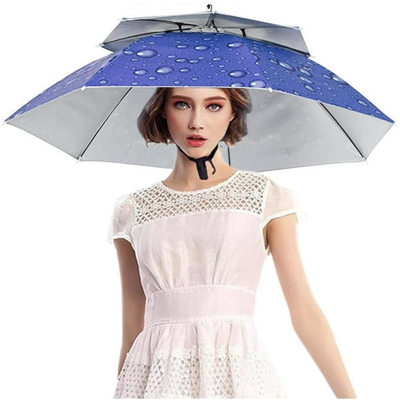 Double Umbrella Hat, 30 inch Hands Umbrella for Adults and Kids, Foldable,Waterproof, Breathable, Lightweight and Compact, Fishing Golf Gardening Sun shade Outdoor