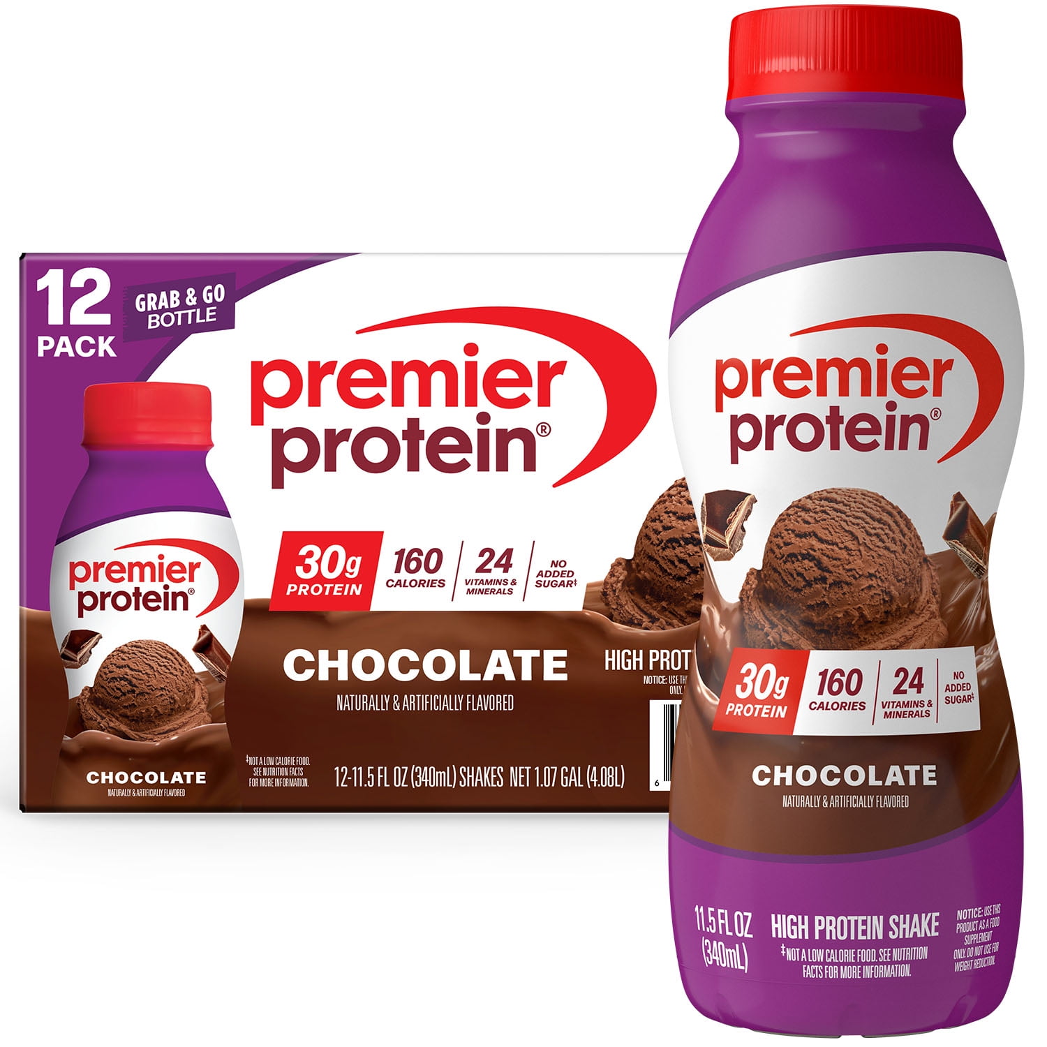 (3 pack) Premier Protein Shake, Chocolate, 30g Protein, 11.5 fl oz, 12 Ct