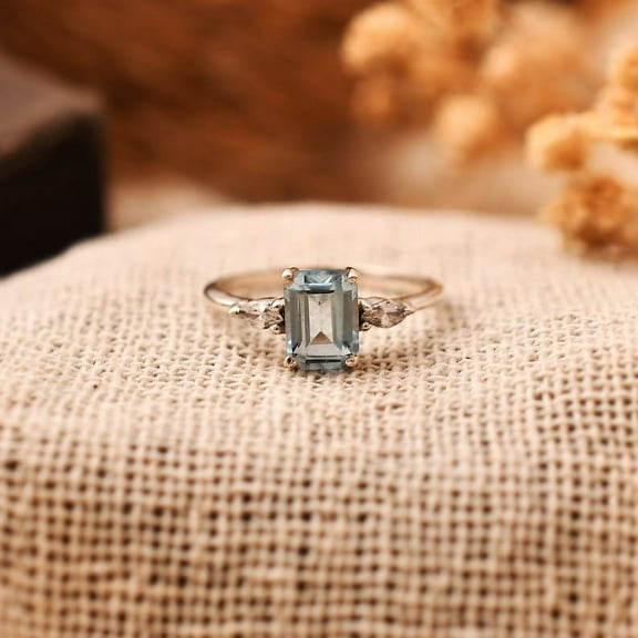 Natural Aquamarine Silver Ring/Engagement Ring For Women/Emerald Cut Aquamarine Ring/March Birthstone Ring/Gift For Her