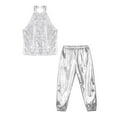 thumbnail image 3 of TiaoBug Kids Girls Hip Hop Jazz Ballet Dance Costume Sequins Halter Sleeveless Dance Crop Top with Metallic Pants Silver 10, 3 of 5