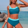 thumbnail image 7 of Duqingm Womens Bathing Suits Women's Tie Back Padded High Cut Bralette Bikini Set Two Piece Swimsuit Blue,L, 7 of 7