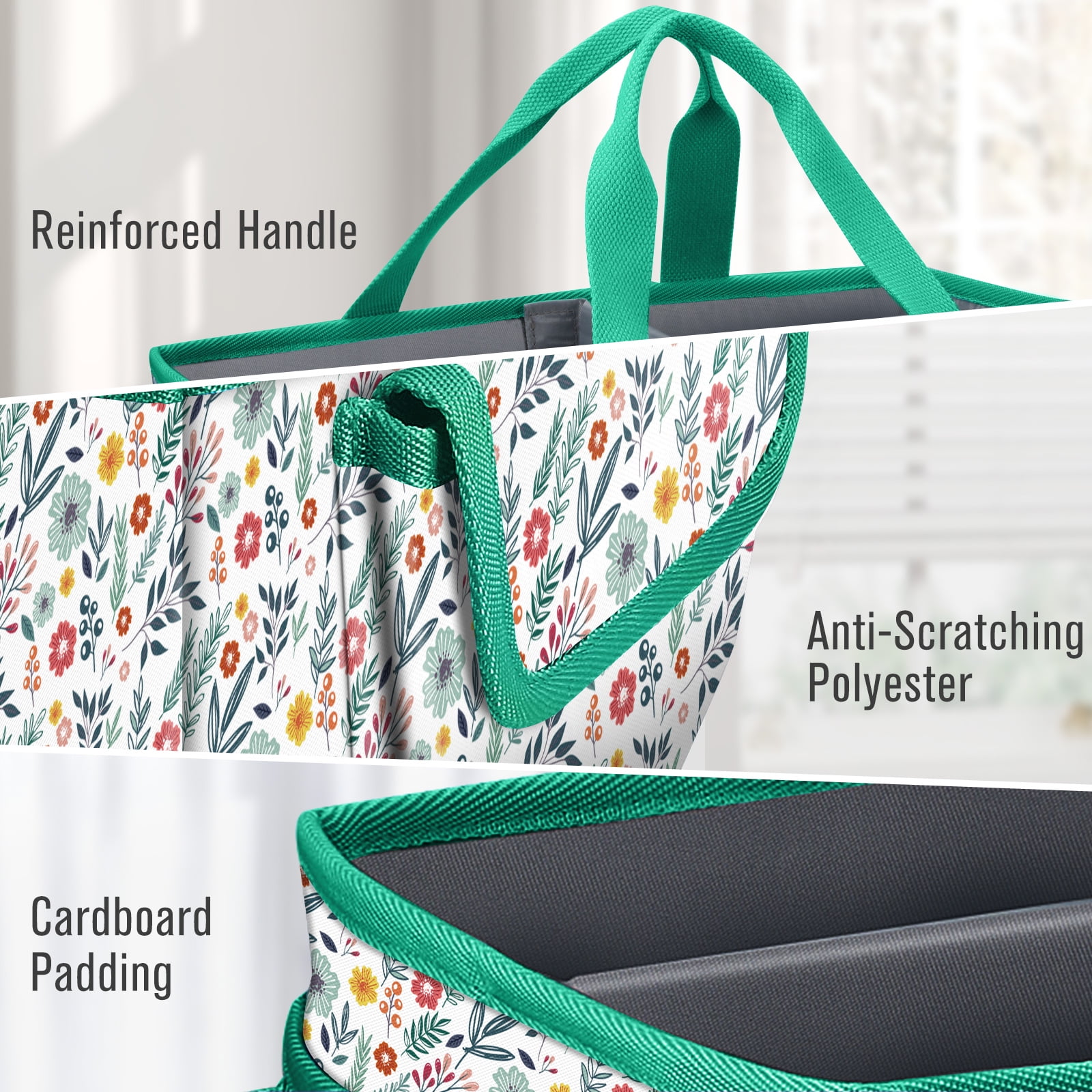 FINPAC Large Craft Storage Tote Bag with Multiple Pockets, Scrapbooking Carrying Case Storage Caddy with Handle for Sewing, Art, Desktop, Baby Care Supplies, Spring Bloom