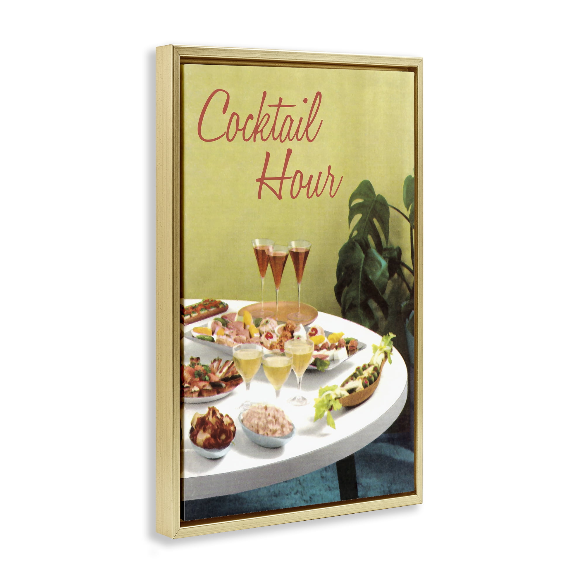 Stupell Industries Cocktail Hour Table Spread Gold Framed Floater Canvas Wall Art, design by Tim Wright