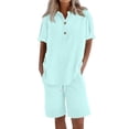 thumbnail image 3 of Womens Summer Outfits Cotton Linen Short Sleeve Button Down Shirt with Bermuda Shorts 2 Piece Lounge Set with Pockets Green XL, 3 of 6