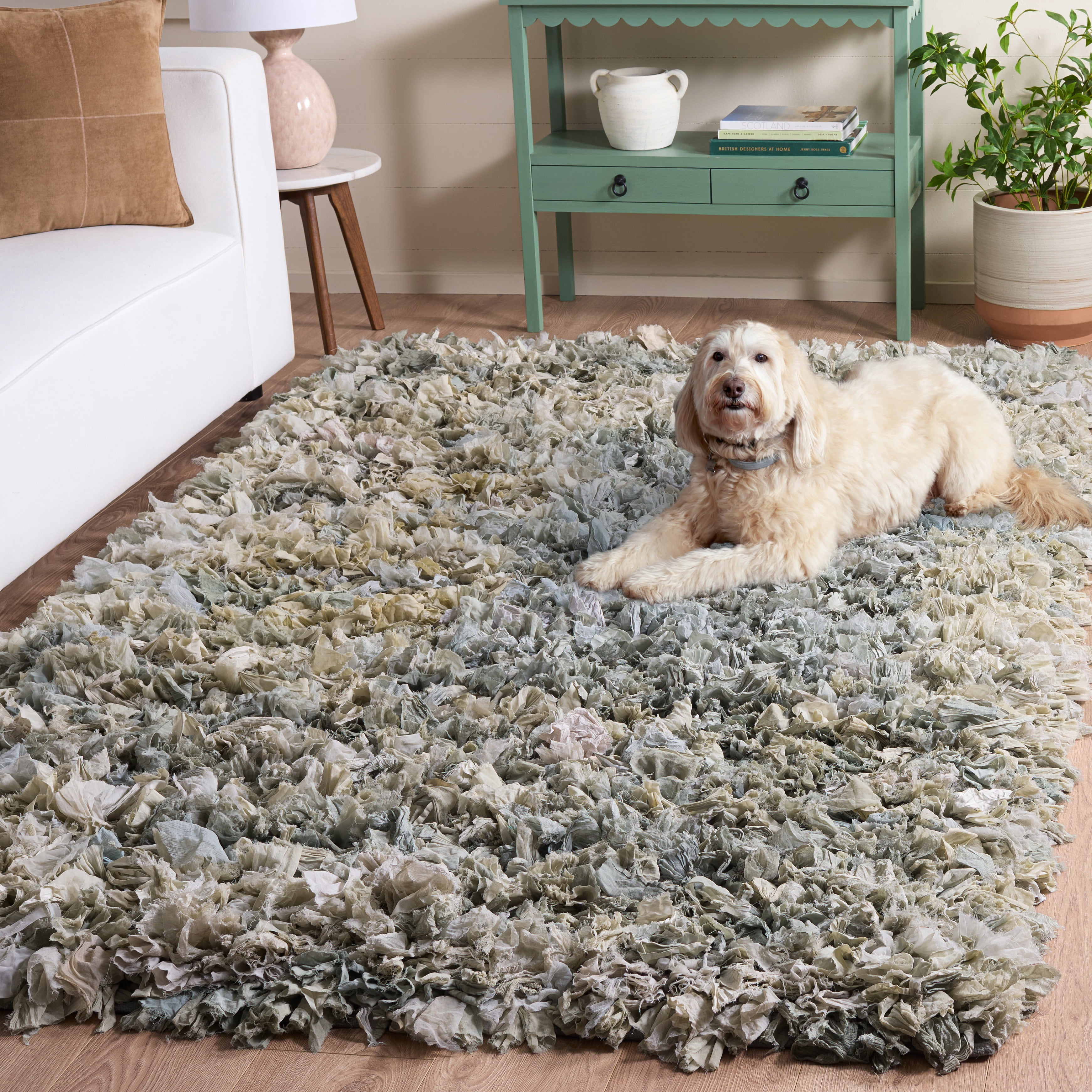 Safavieh Rio Dallas Geometric Polyester Shag Area Rug, Light Blue, 6' x 9'