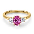 thumbnail image 3 of Gem Stone King 18K Yellow Gold Plated Silver Pink Created Sapphire and White Topaz Engagement Ring for Women | 1.33 Cttw | Oval 7X5MM | Gemstone September Birthstone | Size 7, 3 of 6