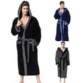 thumbnail image 4 of Letdown Men's Robe Lightweight Soft Warm Fleece Bathrobe Shower Male Spa Long Cozy Warm Robe With Pockets Fluffy Sweater Soft Holiday Sleepwear (#08-Black,XXXXL), 4 of 4