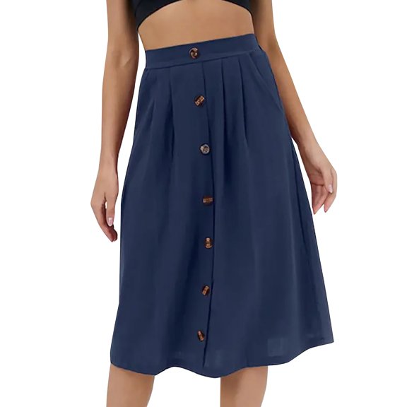 Vedolay Womens Skirts for Women Summer High Elastic Waist Pleated Chiffon Skirt Swing A line Skirts,Navy S