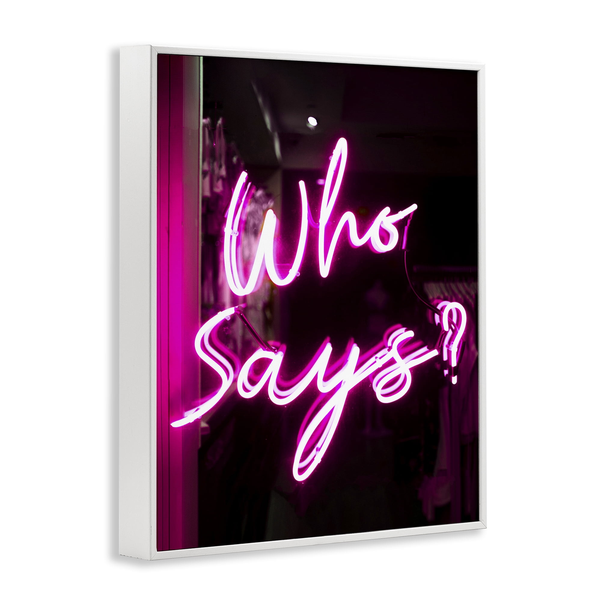 Stupell Industries Pink Neon Who Says Typography Painting White Framed Art Print Wall Art, 24 x 30
