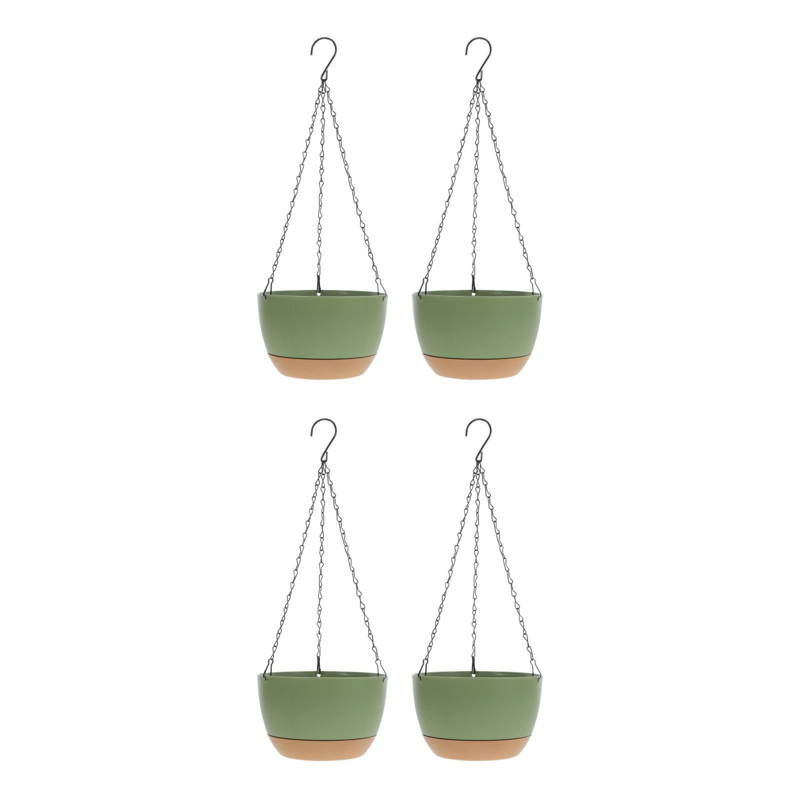 WORGEOUS 4 pcs Hanging Planter Self Watering Basket with Chain Hook Round Hanging Flower Pot Deep Container Box for Plants Decoration Green