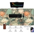 thumbnail image 3 of Light Emerald and Orange Floral Desk Mat, XXL Large Extended Mouse Pad Gaming Desk Pad, Aesthetic Asian Lotus Flower Big Laptop Keyboard and Mouse Mat for Women Desktop Office Decor 31.5x15.7 in, 3 of 6