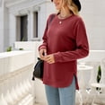 thumbnail image 4 of Hanerdun Women Round Neck Blouse Female Long Sleeve Slit Shirt Top Red L, 4 of 6