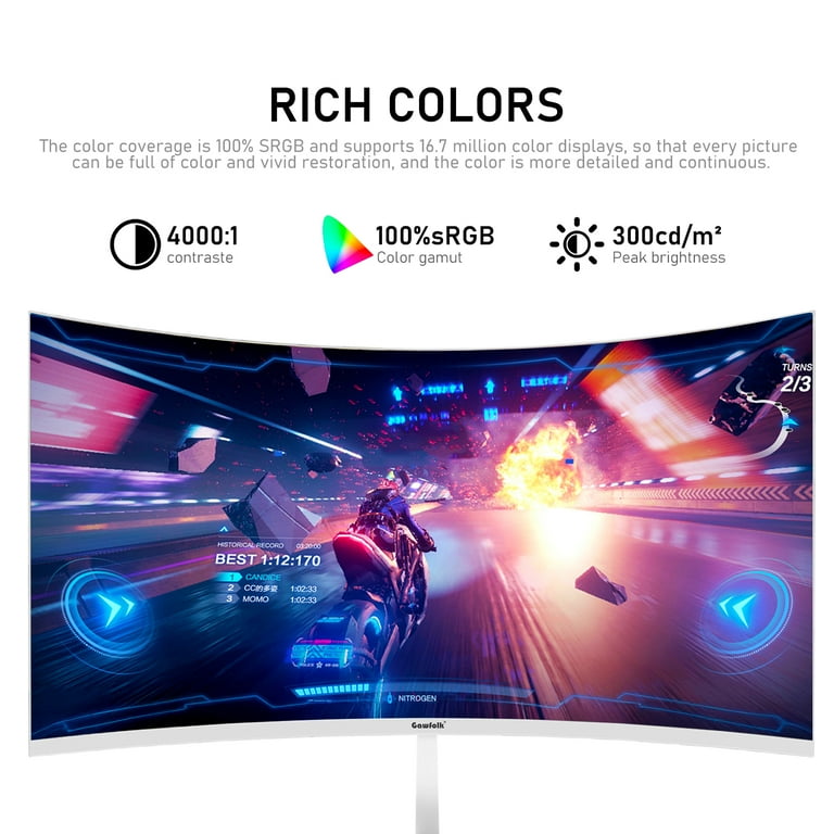 Gawfolk 27 Inch Curved Gaming Monitor, FHD 1080P, 180Hz, 1800R