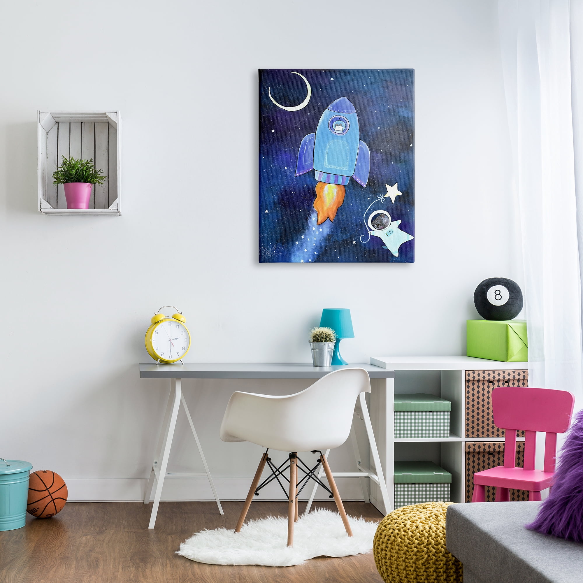 Stupell Industries Animals in Outer Space Rocket Ship Star Balloon Night Sky Graphic Art Gallery Wrapped Canvas Print Wall Art, Design by Andrea Doss