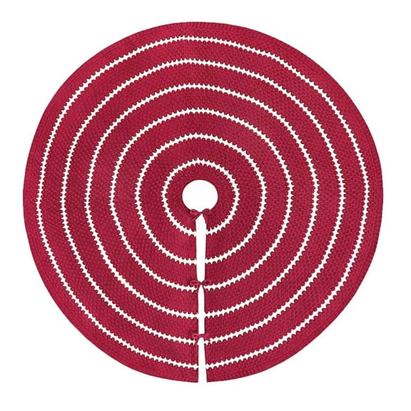 Soimiss Knitted Red Xmas Tree Skirt Apron Easy to Use Christmas Tree Bottom Skirt with Patterned Sewing