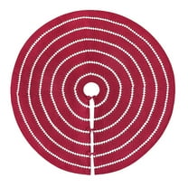 Soimiss Knitted Red Christmas Tree Skirt Mat with Patterned Sewing for Home Hotel Shop Holiday Decoration