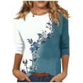 thumbnail image 2 of Xihbxyly Hauts à Manches 3/4 pour Femmes Mode Féminine T-shirt Imprimé Blouse à Manches 3/4 Col Rond Hauts Décontractés Liquidation Économies Chemises à Manches 3/4, 2 of 3