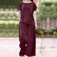 thumbnail image 2 of Diufon 2 Piece Suits for Women Short Sleeve Round Neck Tops Solid Color Wide Leg Pants Sets with Pockets, 2 of 6
